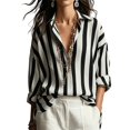 thumbnail image 2 of IMENGL Long Sleeve Shirts for Women Casual Striped V Neck Loose Fit Blouses Collared Clothes T-Shirt Soft Women's Basic Tee Long Sleeve Tops,Black, 2 of 6