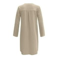 thumbnail image 4 of LEEYNEER Summer Dress for Women Women‘S Round Neck Knee-Length Linen Dress Boho Casual Loose Dress With Buttons Dresses Cotton Khaki M, 4 of 5