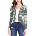 thumbnail image 4 of MODA NOVA Juniors Notched Lapel Button Decor Thin Striped Blazer Gray M, 4 of 6