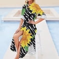 thumbnail image 4 of 2024 Yellow Sunflower Casual Dress Black Stripes Print Stylish Dresses Sexy V Neck Elegant Chiffon Dress Long Sleeve Clothing 4XL 5XL, 4 of 7