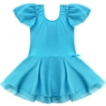 thumbnail image 3 of inlzdz Girls Ruffle Short Sleeve Ballet Dress One Piece Tank Leotard Team Competition Dancewear Blue 5-6, 3 of 7