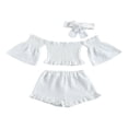 thumbnail image 1 of AMERTEER Toddler Baby Girls Clothes Off Shoulder Tube Crop Tops Ruffle Shorts Summer Set, 1 of 6