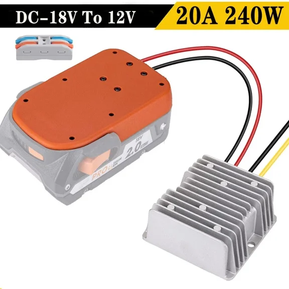 20A 240W Step Down DC 18V to 12V Voltage Converter Battery Regulator For Ridgid