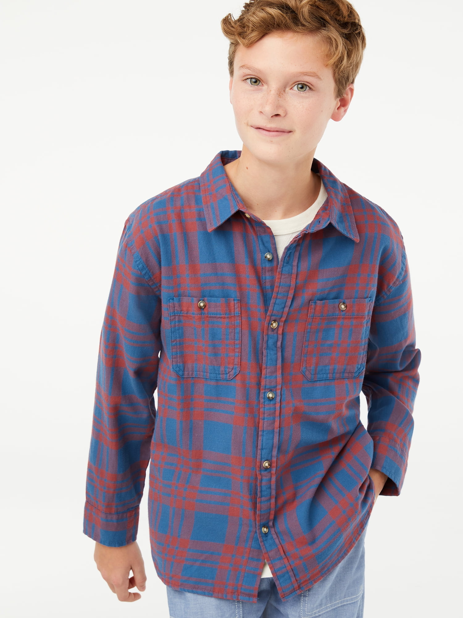 Free Assembly Boys Lightweight Flannel Shirt, Sizes 4-18 - Walmart.com