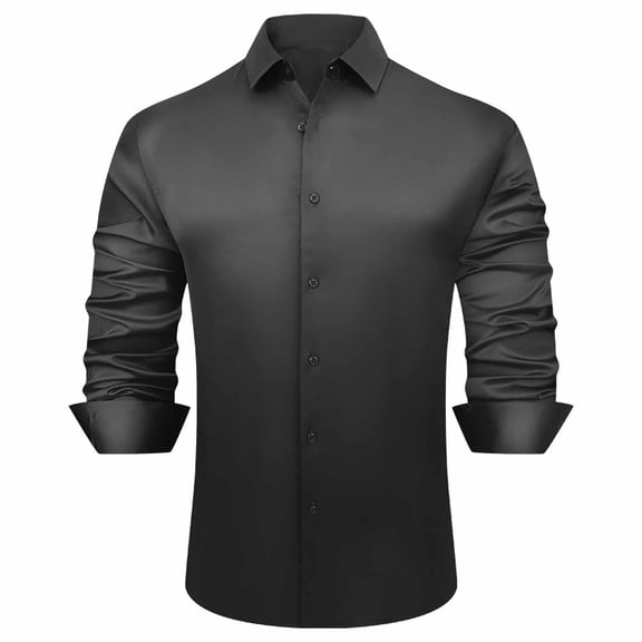 Stamzod Summer Button Down Shirt Men Lightweight Long Sleeve Dress Shirts Business Casual Clothes for Men Black XXL