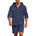thumbnail image 5 of Mens 2 Piece Short Sets with Pocket Hooded Long Sleeve Button Down Shirt and Shorts Summer Fashion Casual Beach Vacation Homewear, 5 of 5