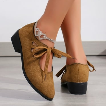 Boots for Women Clearance Deals! Itsun Women's Low Heels Solid Color Bandage Comfortable Casual Shoes Brown