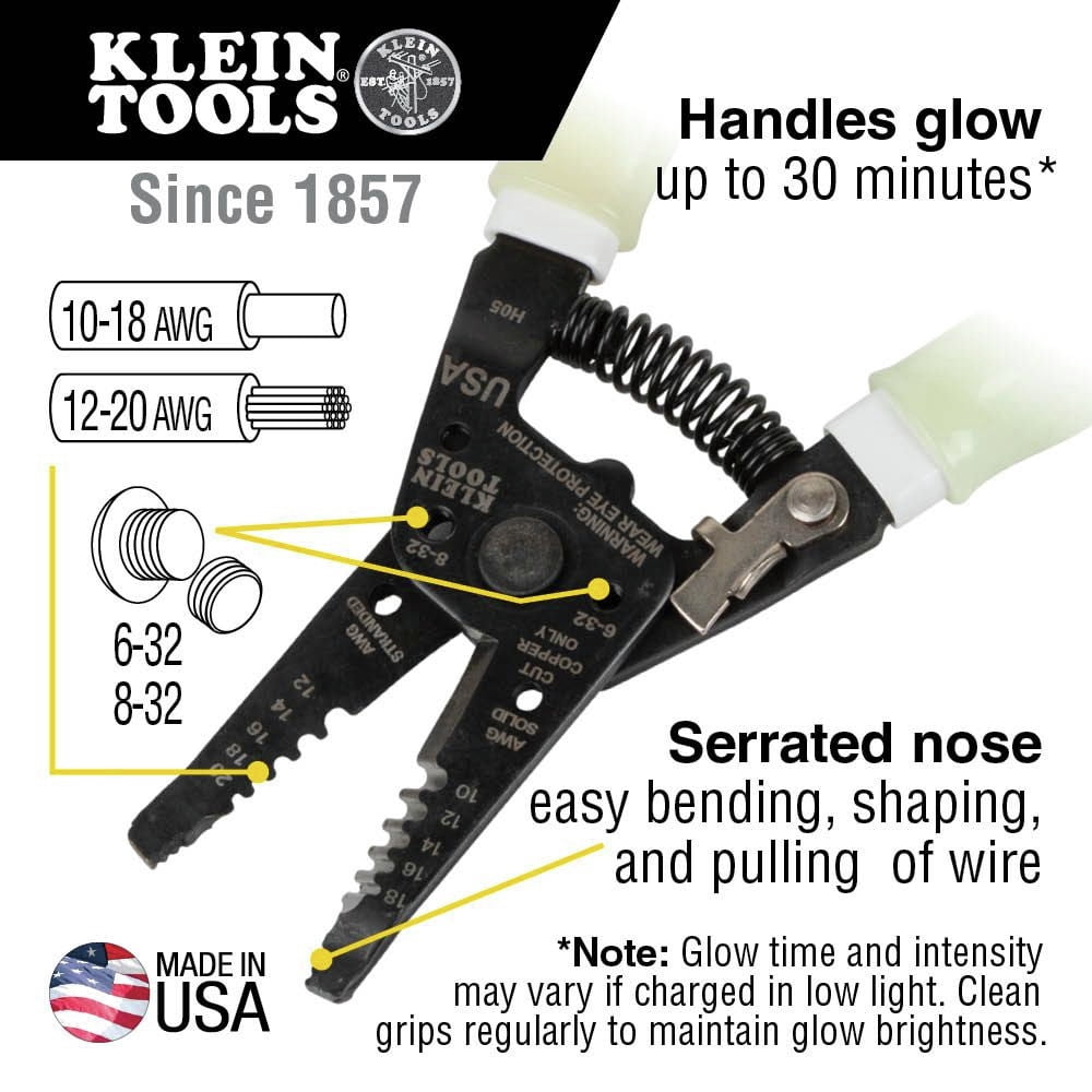 Klein Tools 11055GLW High-Visibility Klein-Kurve 10 - 18 AWG Solid/ 12 - 20 AWG Stranded Wire Stripper/ Cutter