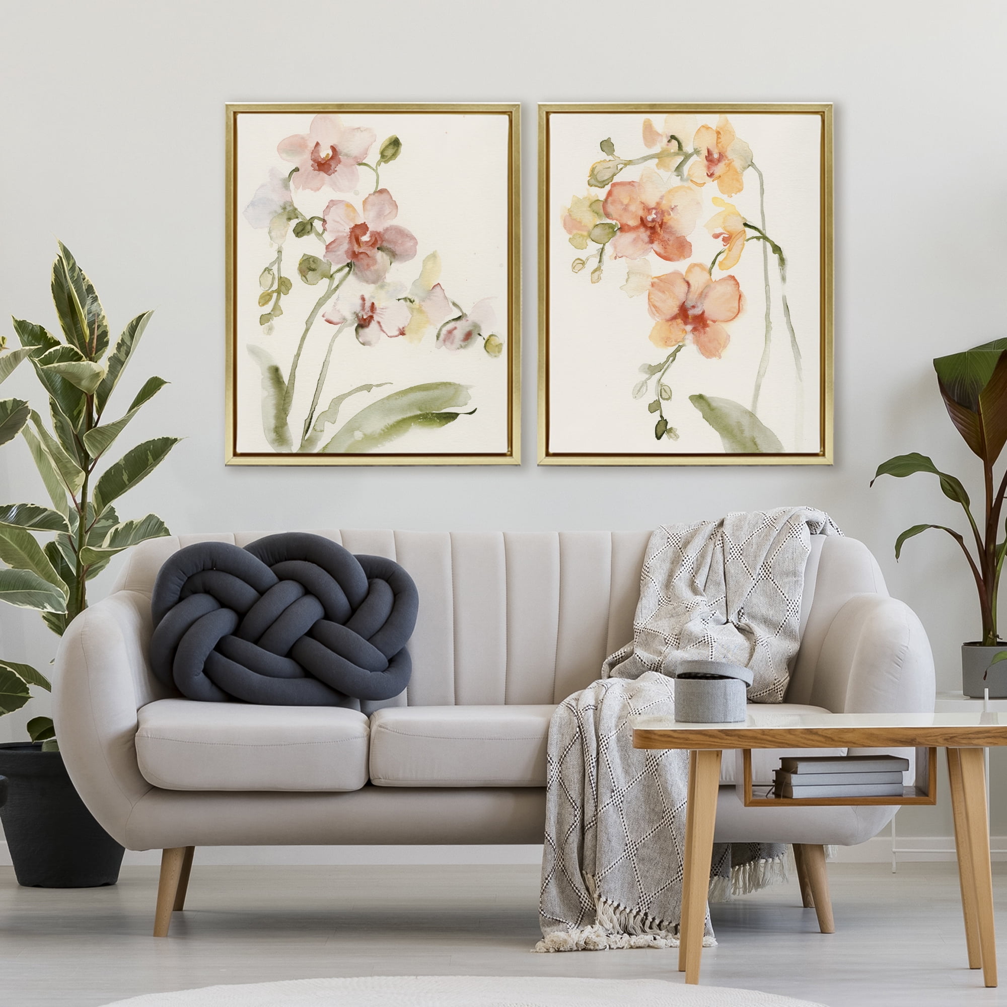 Stupell Industries Delicate Orchids in Bloom 2 Piece Gold Framed Floater Canvas Set, design by Victoria Barnes