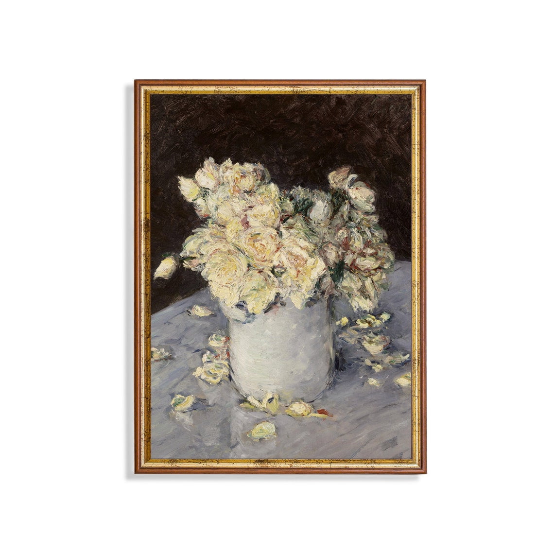 White Rose Still Life Vintage Impressionist Floral Wall Art Print Botanical Bedroom And Living Room Decor