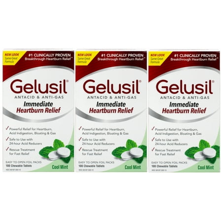 Gelusil Antacid/Anti-Gas Tablets Cool Mint, 100 Tablets (Pack of 3)