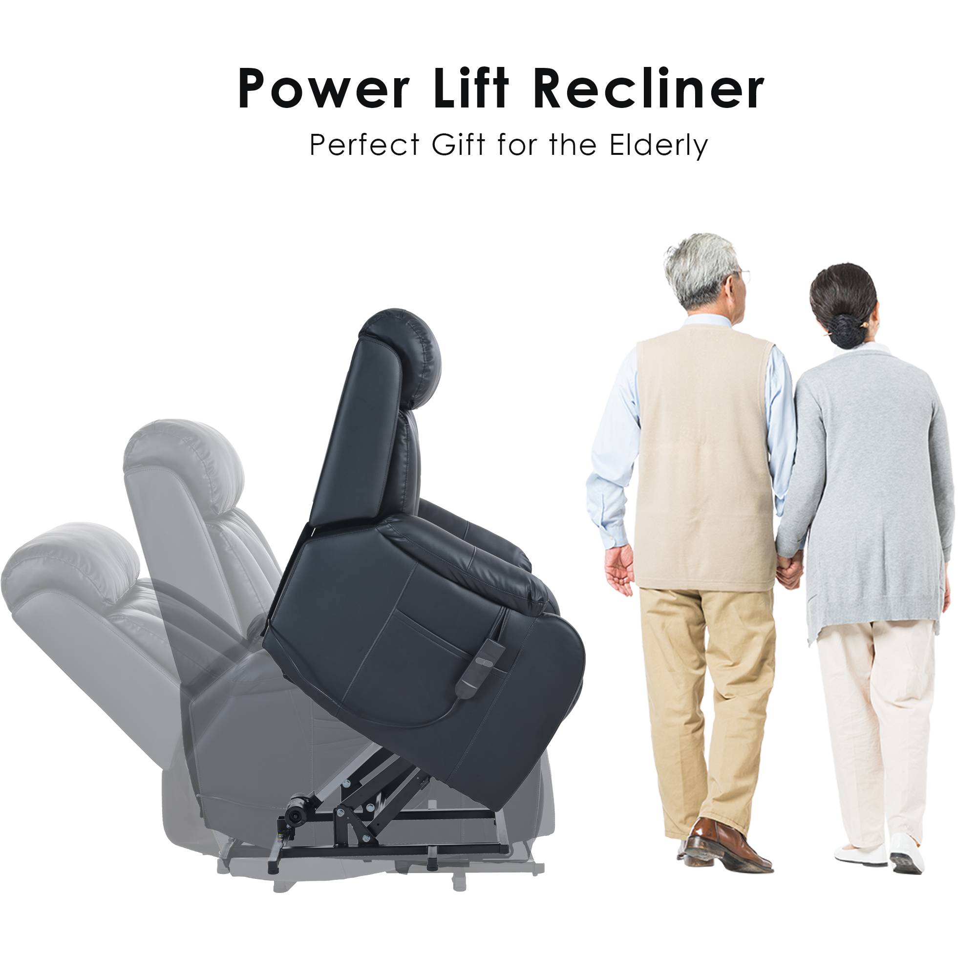 Electric Power Lift Recliner Chair for Elderly, PU Recliner Lounge Single Sofa&nbsp;Chair for Living Room, Black