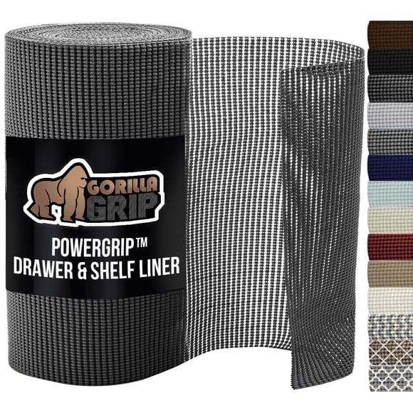 GORILLA GRIP powerGRIP Drawer Shelf and Cabinet Liner, Thick Strong Hold, Non-Adhesive Liners Protect Kitchen Cabinets and Cupboard, Bathroom Drawers