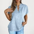 thumbnail image 3 of Fashion Olyvenn Women's Summer Casual Short Sleeve Blouse Off-The-Shoulder Short Sleeve Shirt with Notched V-Neck T Shirts Light Blue S, 3 of 8