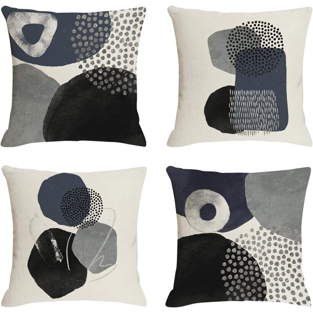 Mid Century Modern Throw Pillow Covers 20x20 Black Grey Boho Abstract