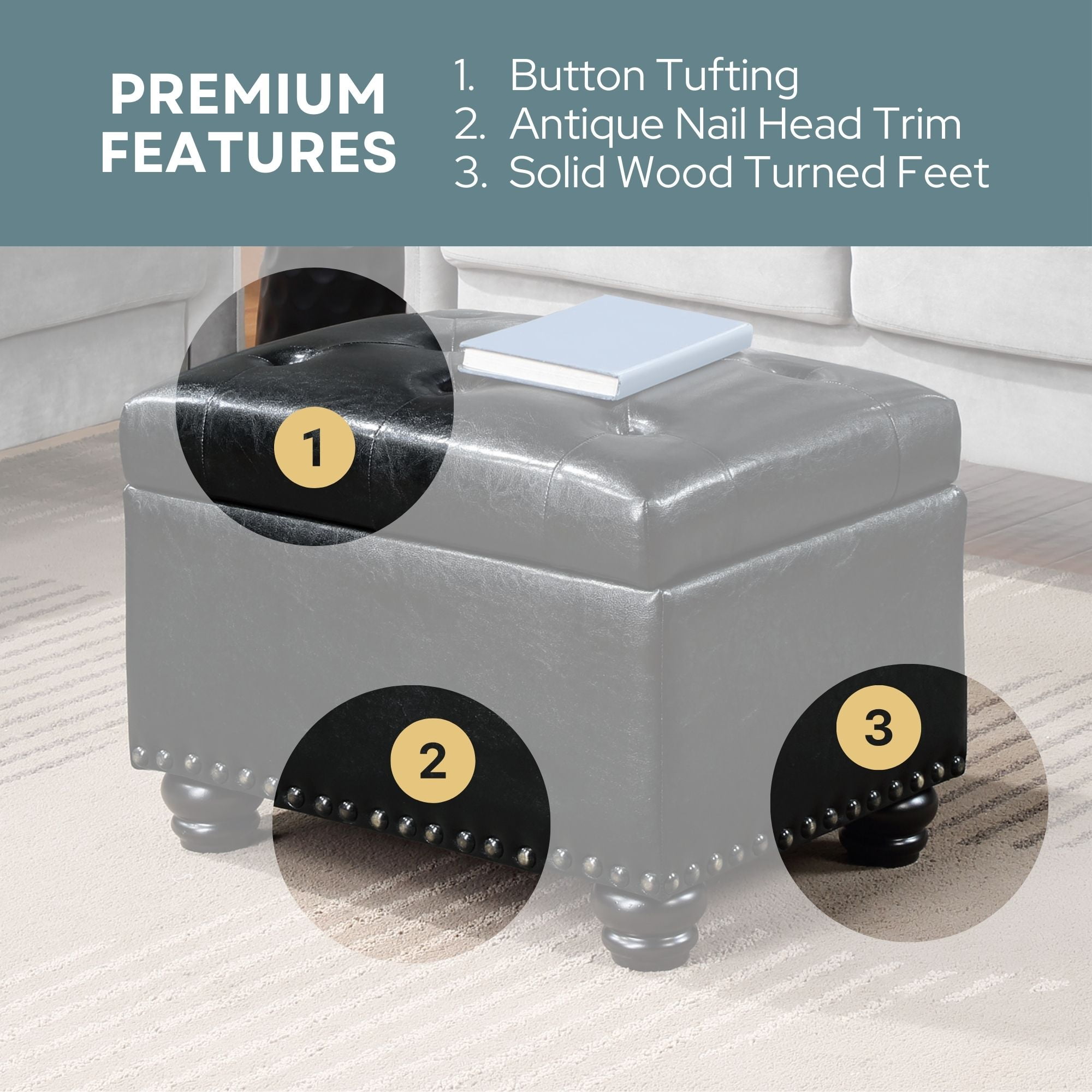 Convenience Concepts Designs4Comfort 5th Avenue Storage Ottoman, Multiple Finishes