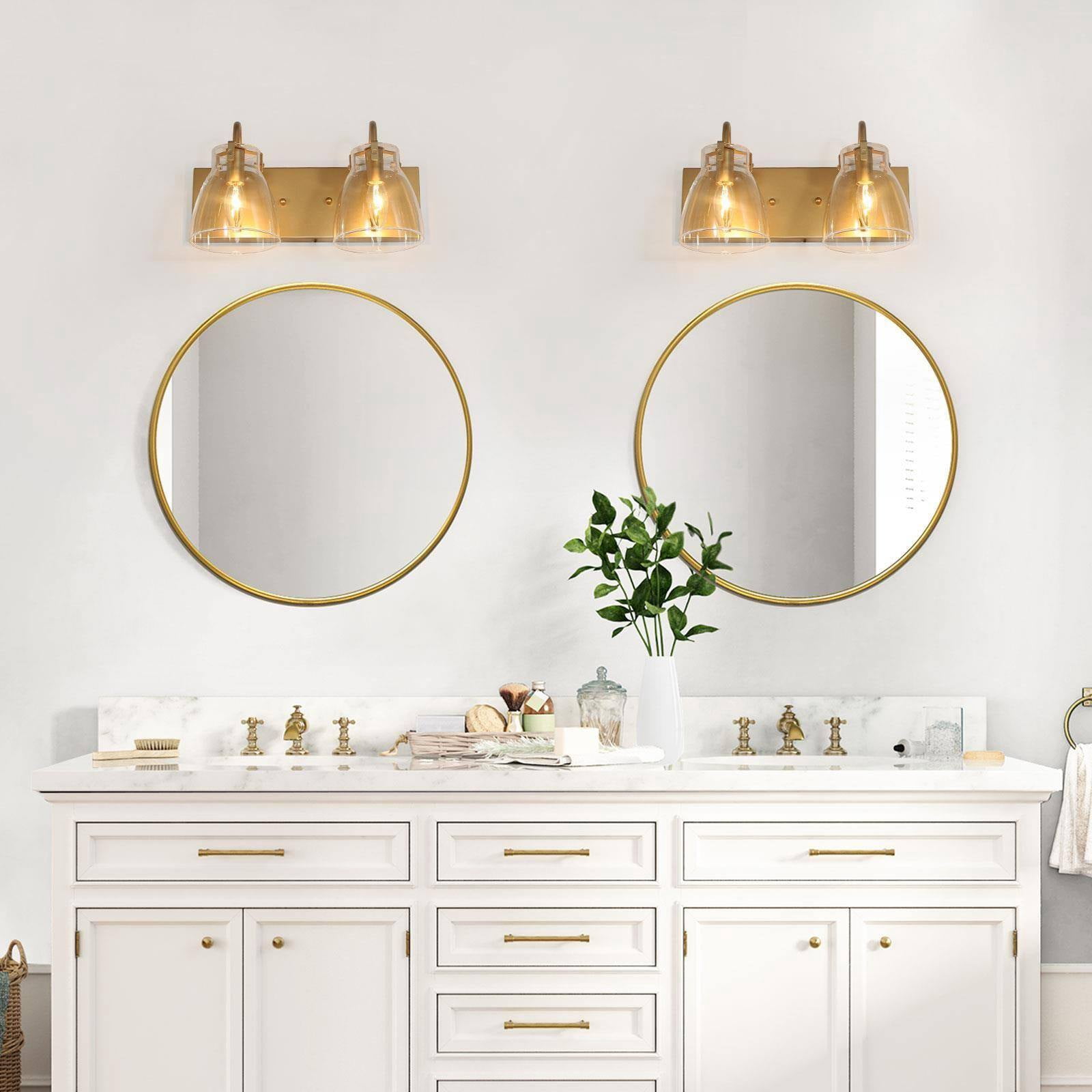 LNC Gold 3-Light Bathroom Vanity Light with Clear Glass Bell Shades, Dimmable