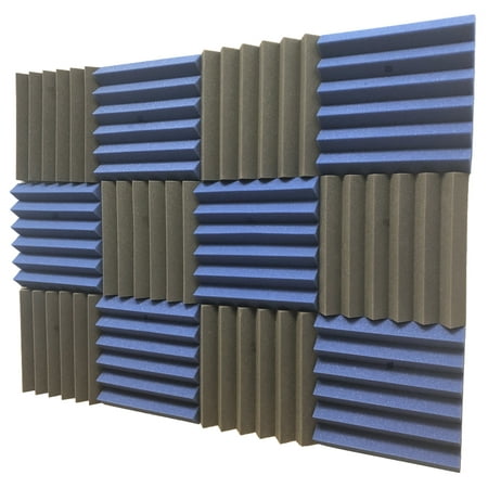 2x12x12-12PK BLUE/CHARCOAL Acoustic Wedge Soundproofing Studio Foam Tiles (Best Acoustic Expanding Foam)