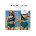 thumbnail image 3 of Eytino Bikini Set for Women Two Piece Swimsuits One Shoulder Swimsuits for Women Color Block Trim Ruffle Hem Bathing Suits Beach Swimwear Sea Green 2XL, 3 of 8