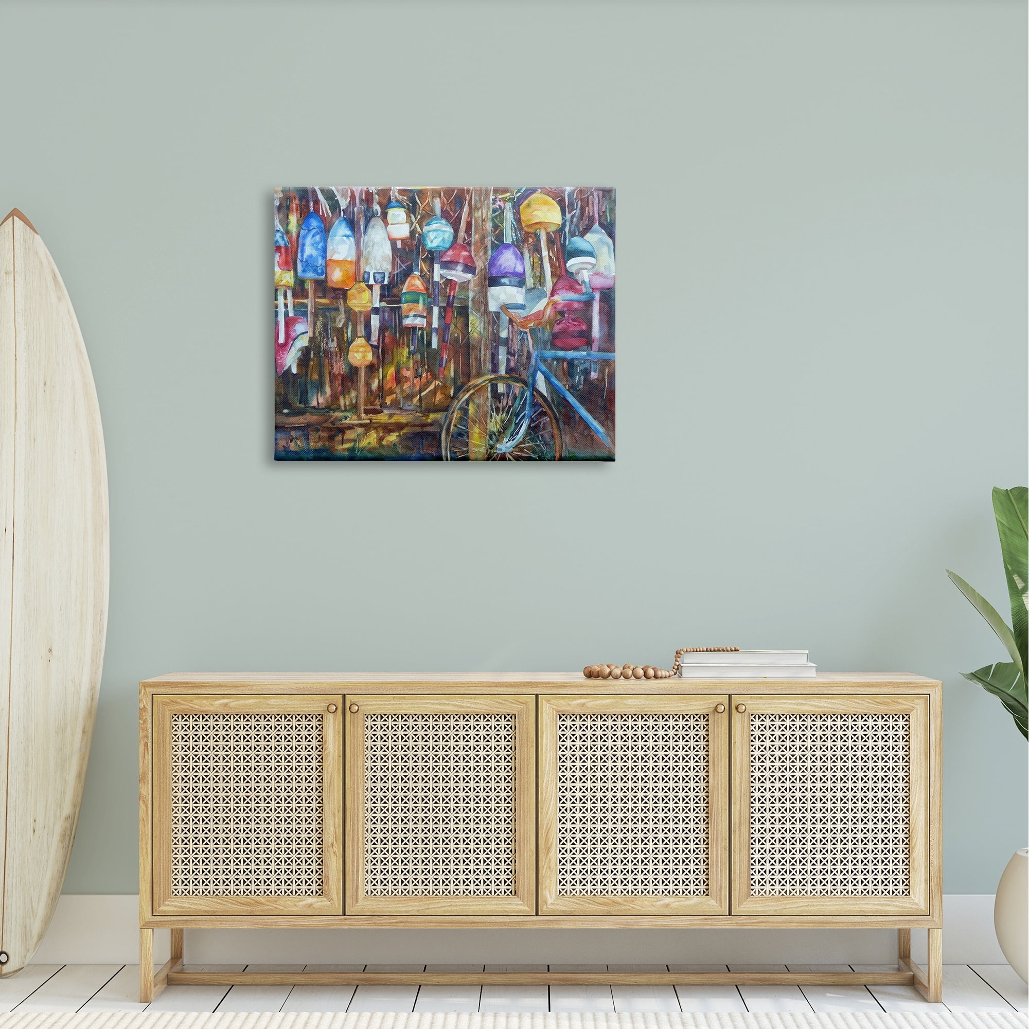 Stupell Industries Abandoned Bicycle Ocean Buoy Fence Painting , 40 x 30, Design by MB Cunningham