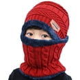 thumbnail image 1 of Bonnet et Foulard Doublés en Polaire Chauds pour Garçons et Filles (Rouge Vin), 1 of 5