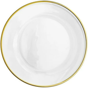8 Pack | Gold Clear Glass Charger Plates 13"