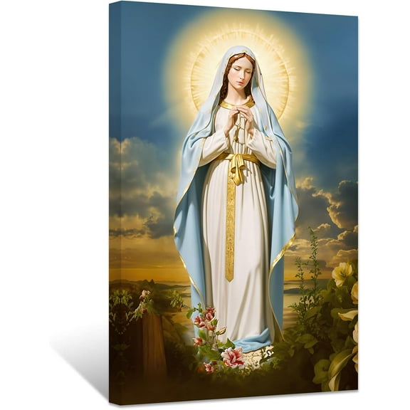 ZHONGYUTONG Virgin Mary Wall Art Jesus Mother Painting Prints on Canvas Catholic Spiritual Pictures Wall Decor for Office Church Prayer Room Framed (12.00" x 18.00")