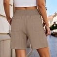 thumbnail image 5 of Linen Shorts for Women Summer Casual Lightweight Elastic High Waist Wide Straight Leg Loose Beach Shorts with Pockets, 5 of 6