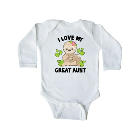 

Inktastic Cute Sloth I Love My Great Aunt with Green Leaves Gift Baby Boy or Baby Girl Long Sleeve Bodysuit