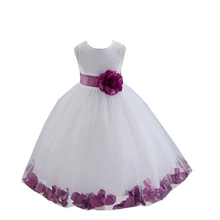 Ekidsbridal White Tulle Rose Petals Formal Flower Girl Dresses Junior Pageant Birthday Party Pretty Princess Ballroom Gown 302S 2