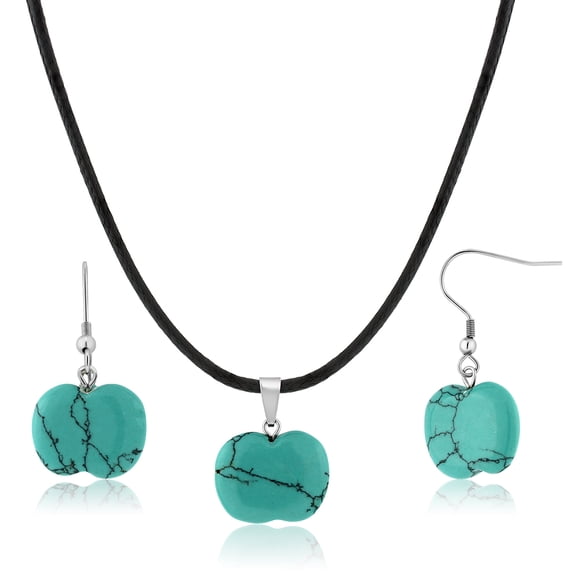 Gem Stone King Beautiful Simulated Turquoise Apple Shape Pendant Set With Matching Earrings