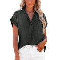 thumbnail image 3 of Womens Denim Shirt Lapel Collar Washed Finish With Pocket Casual Summer Top, 3 of 7
