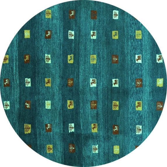 Ahgly Company Machine Washable Indoor Round Abstract Turquoise Blue Contemporary Area Rugs, 5' Round