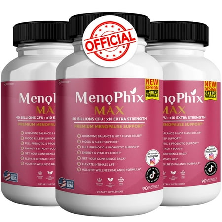 MenoPhix Max Premium Menopause Support Supplement, 40 Billions CFU, Extra Strength, 270 Capsules (3)