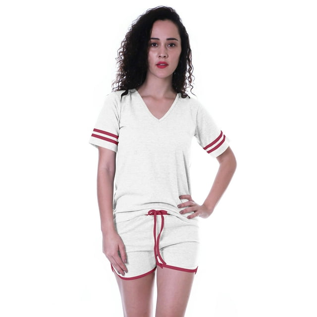 Moomaya Ensemble de Nuit Uni pour Femmes avec Shorts, Vêtements de Nuit en Coton, 2 Pcs Chemises de Nuit
