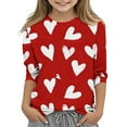 thumbnail image 2 of Posijego Valentine's Day Shirt for Girls Heart Graphic Tees 3/4 Length Sleeve Summer T-Shirts Casual Loose Tops, 2 of 5