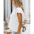 thumbnail image 3 of Tops de verano para mujer, cuello redondo, estilo volante acanalado, Color puro, camisa informal holgada para mujer, para fiesta, compras, oficina, blanco XL, 3 of 6