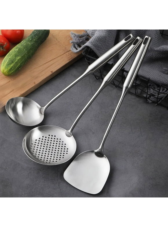 Stainless Steel Wok Spatula, Wok Utensils for Carbon Steel, Wok Tools Professional Set, 3-Pieces 304 Stainless Steel Cooking Utensils All Metal