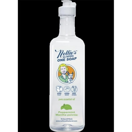 Nellie's One Soap - Peppermint - Gentle Multi-Purpose Cleaner for Dishes, Surfaces, and Hands - Plant-Based and Soft on Skin - 19.2 ounces