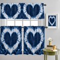 thumbnail image 4 of Watercolor Blue White Heart Tie Dye Curtain Tier and Valance Set 3 Piece, Traditional Ethnic Style 3-inch Rod Pocket Window Tier Curtains Valance for Kitchen Living Room, 4 of 9