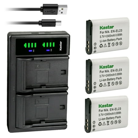 Kastar 3-Pack EN-EL23 Battery and LTD2 USB Charger Replacement for Nikon EN-EL23 ENEL23 Battery Nikon MH-67 MH-67P Charger Nikon Coolpix B700 Coolpix P600 Coolpix P610 Coolpix P610s Camera