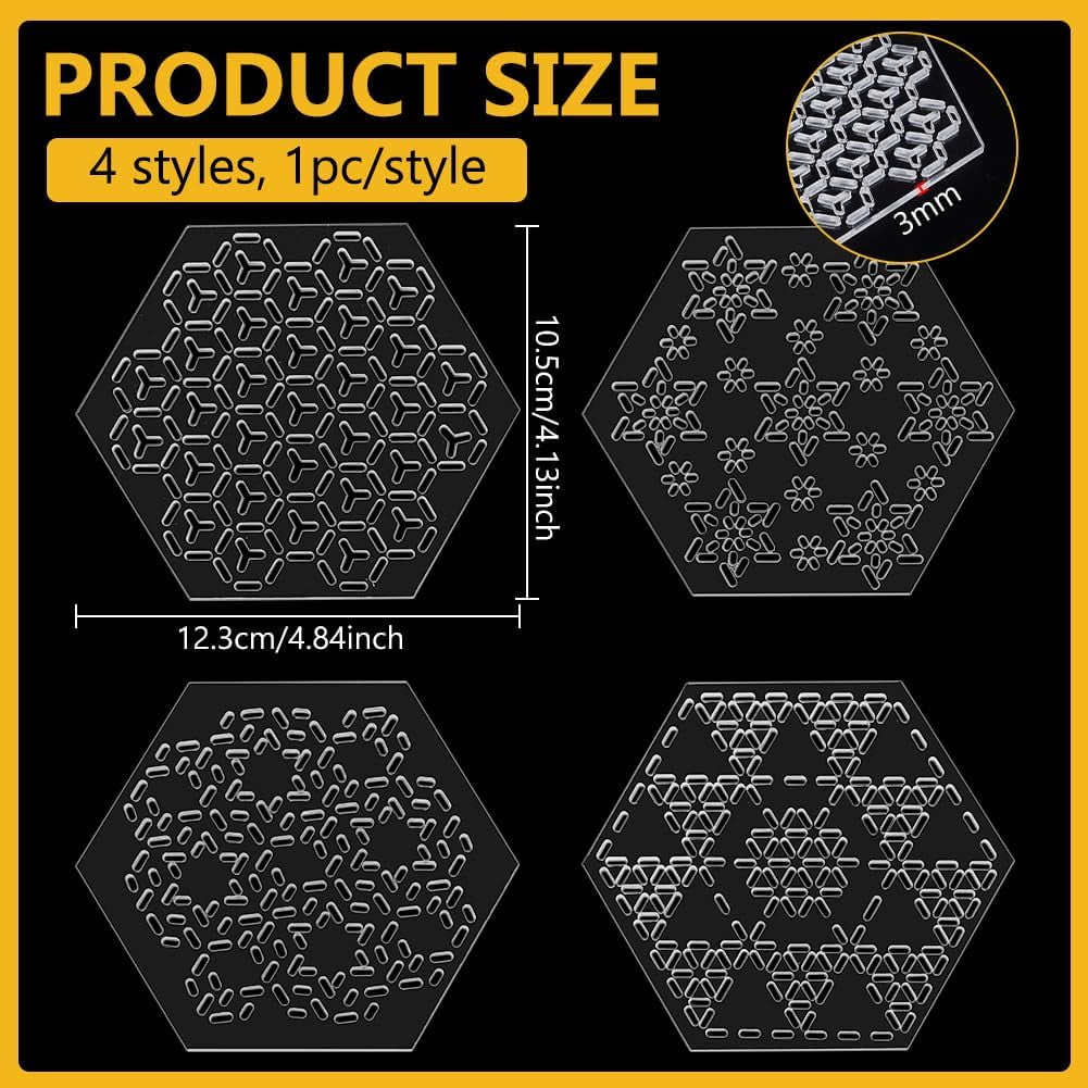 Plantillas Acrílicas Para Bordado Sashiko - 4 Piezas Con Diseño Hexagonal De Copo De Nieve