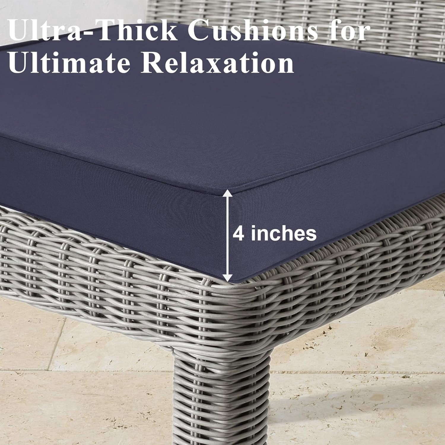 Outdoor Chair Cushions 19x19x4 Inch, Waterproof Grey Patio Furniture Cushions Set of 2 with Ties & Handle, 3 Year Color Fastness Square Replacement Seat Cushions for Sofa, Couch