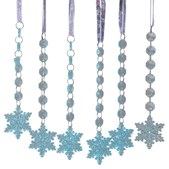 SIYTUAU 6 Pcs Blue Snowflake Hanging Acrylic Crystal Christmas Decoration Icicle Water Drop Pendant Blue Plastic Holiday Decor 6 Pcs Snowflake Pendant Blue