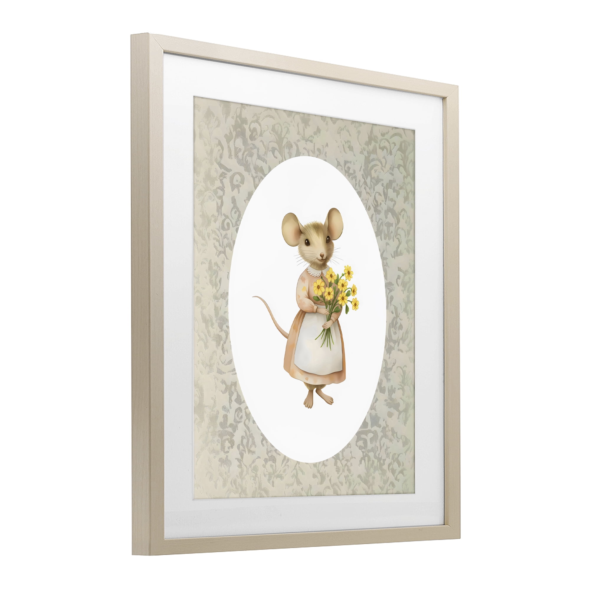 Stupell Industries Little Mouse with Flowers Birch Framed Print Under Glass, design by Arlington Prints