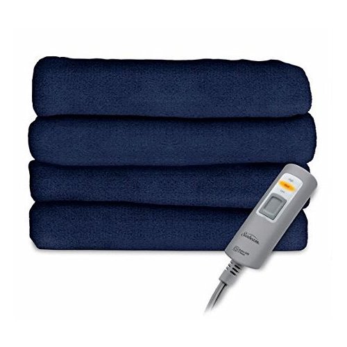 Sunbeam Velvet Plush Electric Heated Throw Blanket Royal Blue Walmart
