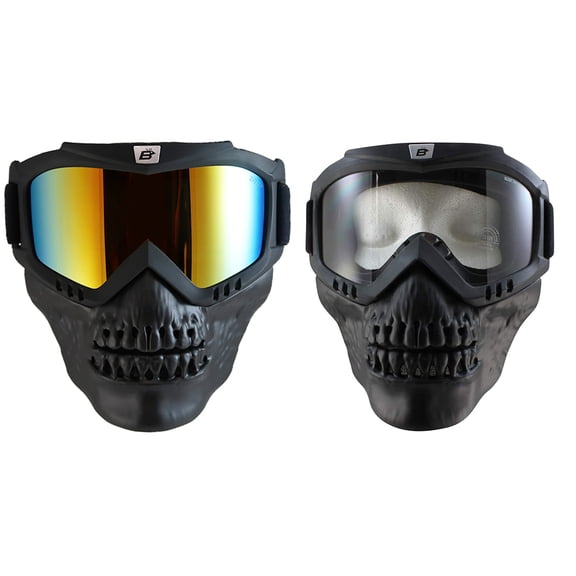 Birdz Eyewear Skullbird 2 Pairs Black Detachable Skull Mask Goggles Clear   ReflecTech Red Mirror Lenses
