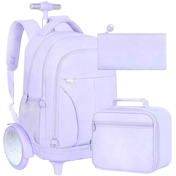 Large Wheels & Quiet Glide | Rolling School Backpack for Women & Girls - Water-Resistant Wheeled Bag with Lunch Box for Office, Travel & College - Purple