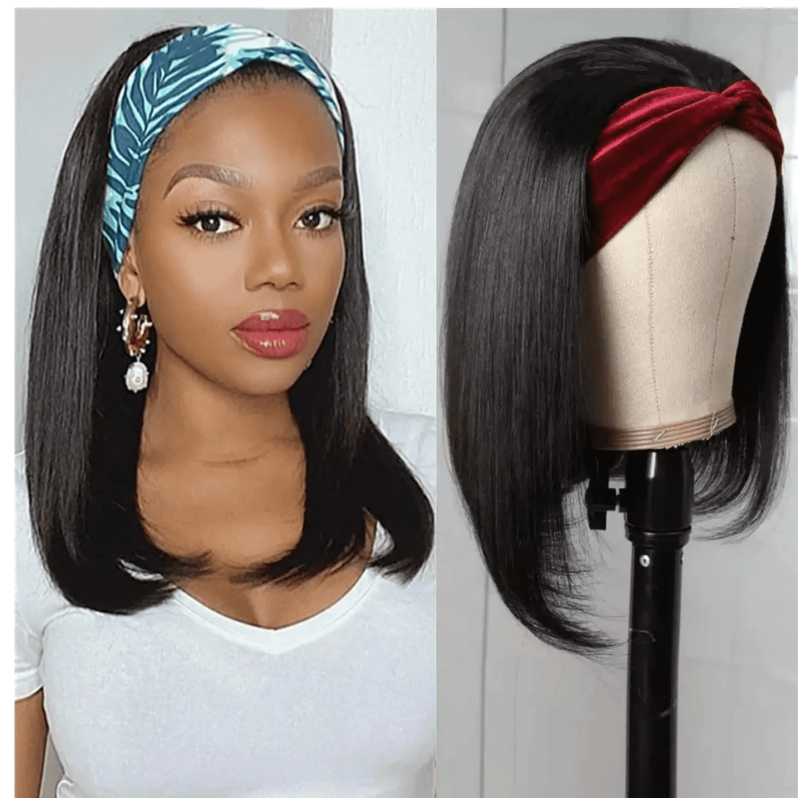 SUCS Headband bob Wig Human Hair Short Headband Wigs for Black Women Straight 150 % Density Brazilian Human Hair Easy Wear Headband Wig(10inch)