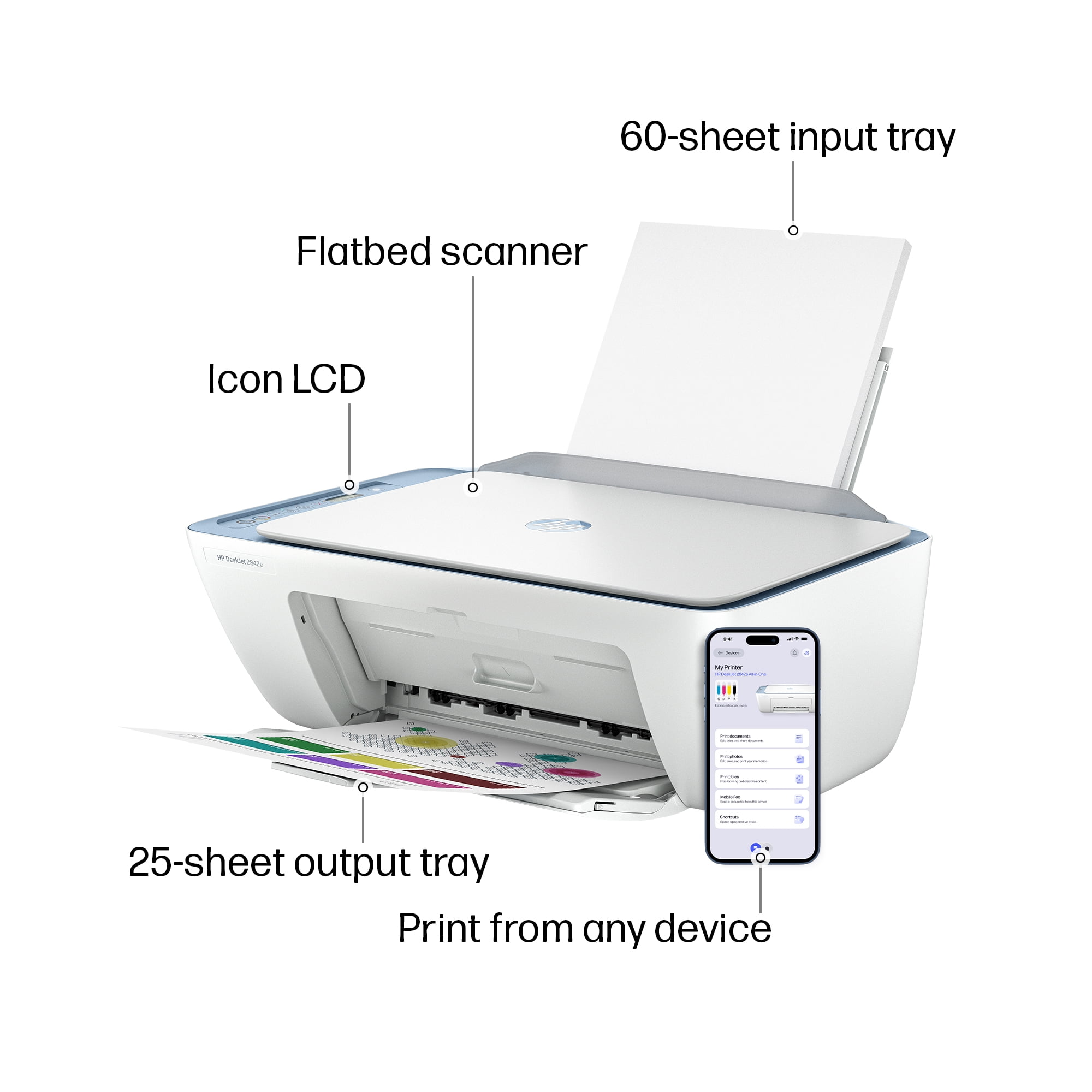 HP DeskJet 2842e Wireless All-in-One Color Inkjet Printer (Blue), Scanner, Copier, 6 months Free Instant Ink